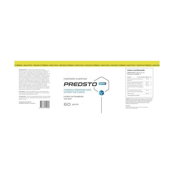 PREDSTO NORM – Complément Alimentaire Premium | Extrait de Framboise & Thé Vert | 60 Gélules | Caféine, Guarana & Café Vert |
