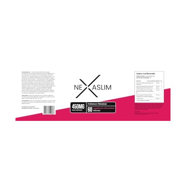 Nexaslim – Complément alimentaire | Framboise, thé vert & café vert – 60 gélules – 450 mg – Formule naturelle