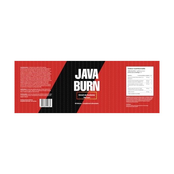 Java Burn – Complément Alimentaire à Base d’Extraits de Plantes – Extrait de Framboise & Thé Vert – 60 Gélules 450 mg 