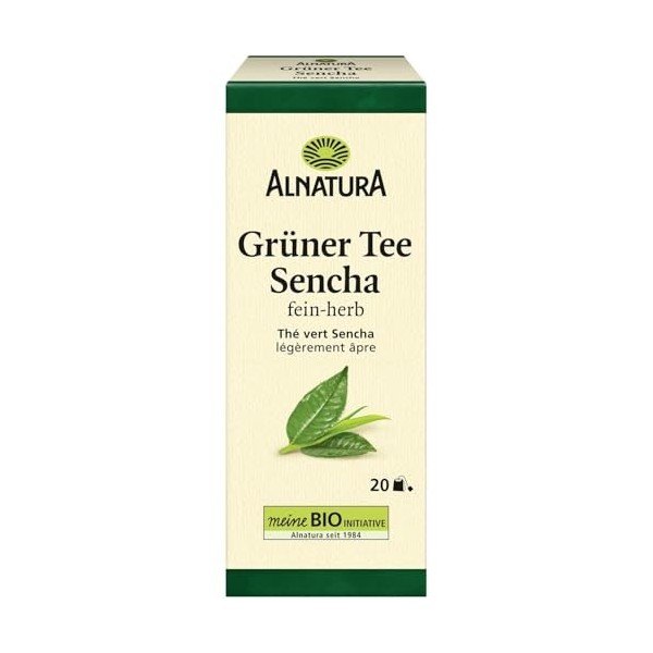 ALNATURA – Thé Vert Sencha Aromatique, Infusion Douce et Raffinée pour la Détente 20 Sachets - Le Lot De 4