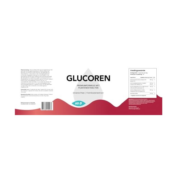 Glucoren Ingrédients naturels, cétone de framboise et thé vert, complément alimentaire, 450 mg