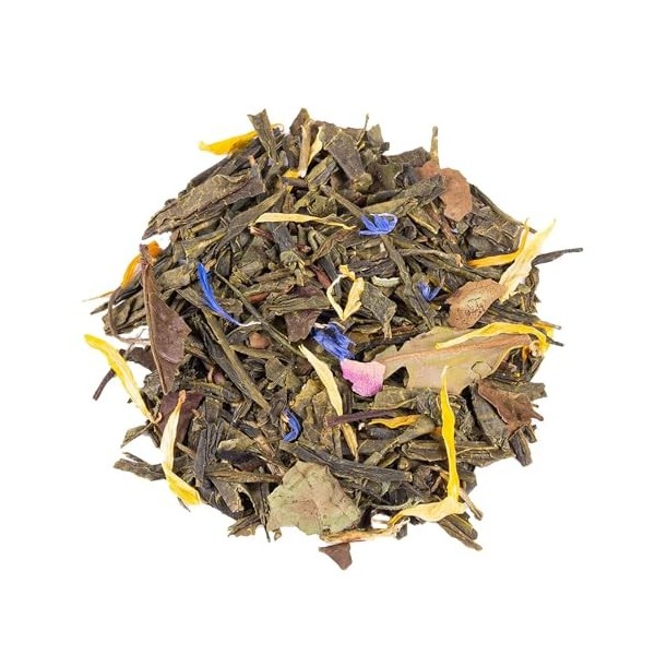 Kyosei Tea – Thé Vert Bio Premium "Soleil Impérial" – Vrac 100g – Thé Vert Sencha & Thé Blanc aux Fruits Exotiques et Bergamo