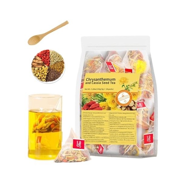 30 Bags Chicory and Gardenia Tea, Chrysanthemum and Cassia Seed Tea, Supports Kidney & Liver Health, 8 Ingredients Including ...