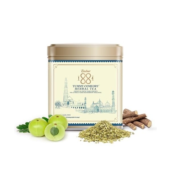 Thé aux herbes Dabur 1884 Tummy Comfort | 20 sachets de thé 50 g | Ingrédients 100% naturels | Boîte en aluminium recyclabl