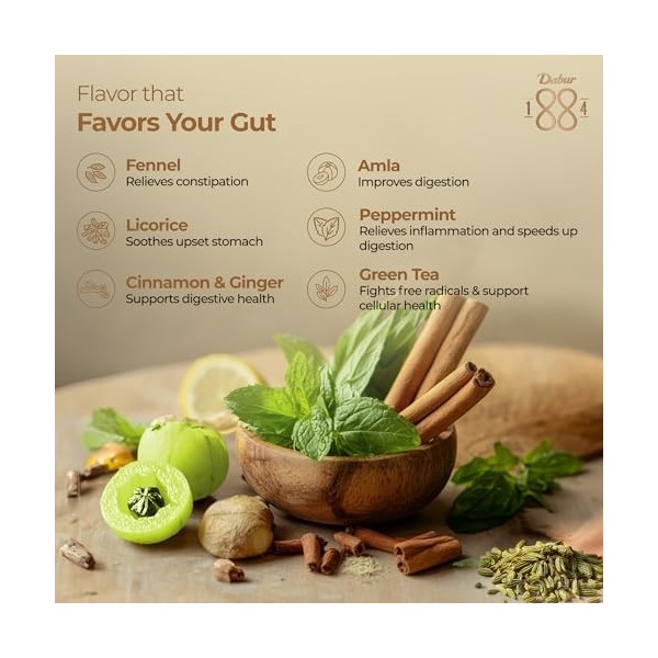 Thé aux herbes Dabur 1884 Tummy Comfort | 20 sachets de thé 50 g | Ingrédients 100% naturels | Boîte en aluminium recyclabl