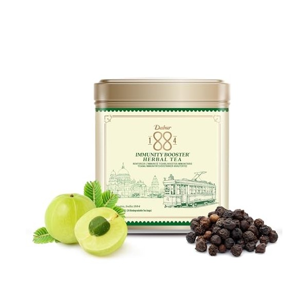 Thé aux herbes Dabur 1884 Immunity Booster | 20 sachets de thé 50 g | Ingrédients 100% naturels | Boîte en aluminium recycl