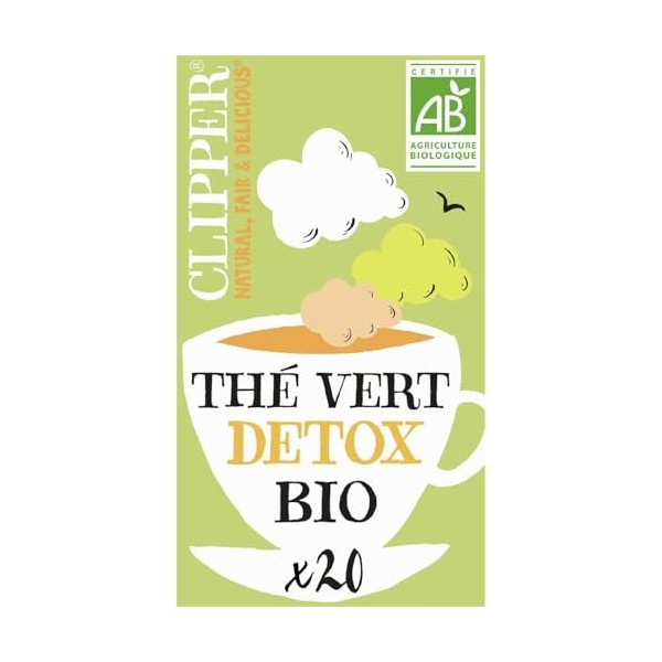 CLIPPER – Thé Vert Bio Detox aux Saveurs Rafraîchissantes, Boîte Pratique de 20 Sachets 40g - Le Lot De 4