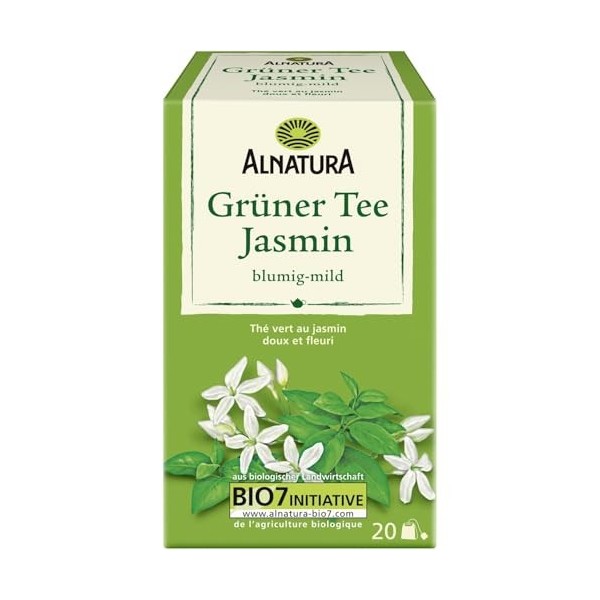 ALNATURA – Thé Vert Aromatique au Jasmin, Infusion Douce et Parfumée 20 Sachets - Le Lot De 4