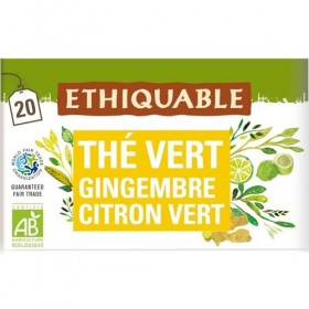 ETHIQUABLE – Infusion Revitalisante Gingembre Citron Vert Bio, Pure Saveur Ceylan 20 Sachets - Le Lot De 4