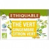 ETHIQUABLE – Infusion Revitalisante Gingembre Citron Vert Bio, Pure Saveur Ceylan 20 Sachets - Le Lot De 4