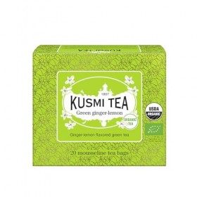 Kusmi Tea - Thé Vert gingembre-citron Bio - Boîte thé de 20 sachets mousseline - 40g Thé vert