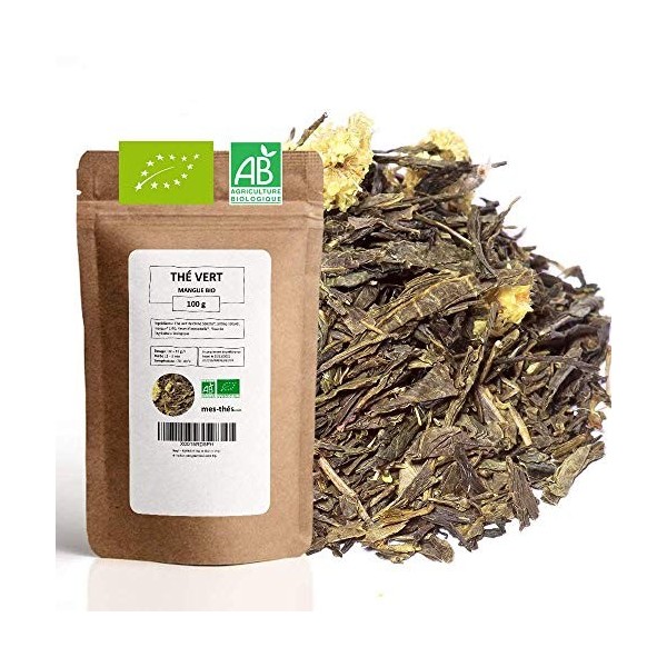 Thé Vert bio Mangue - 100g 40 tasses - Thé en vrac 100% agriculture biologique - Mes-Thés Thé vert