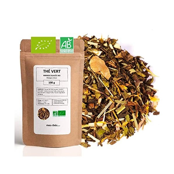 Thé Vert bio Mangue - 100g 40 tasses - Thé en vrac 100% agriculture biologique - Mes-Thés Thé vert