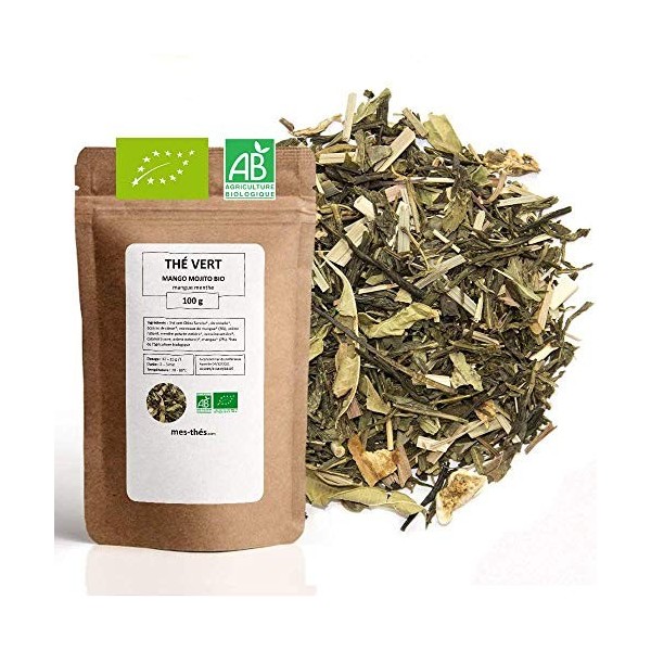 Thé Vert bio Mangue - 100g 40 tasses - Thé en vrac 100% agriculture biologique - Mes-Thés Thé vert