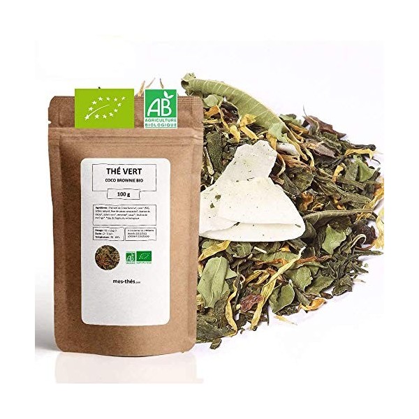 Thé Vert bio Pomme Banane Crêpes BIO - 100g 40 tasses - Thé en vrac 100% agriculture biologique - Mes-Thés Thé vert