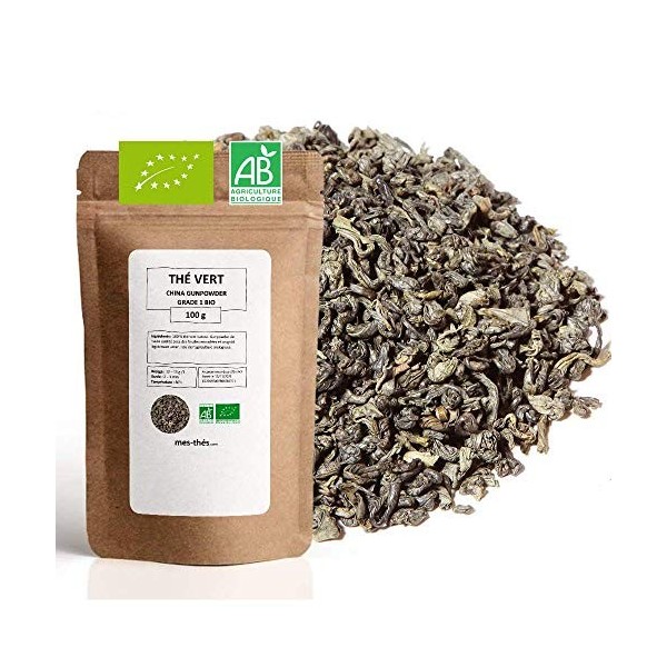 Thé Vert bio China Gunpowder Grade 1-100g 40 tasses - Thé en vrac 100% agriculture biologique - Mes-Thés