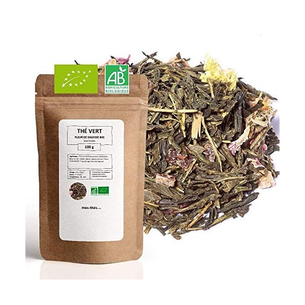 Thé Vert bio Rose Fruitée - 100g 40 tasses - Thé en vrac 100% agriculture biologique - Mes-Thés
