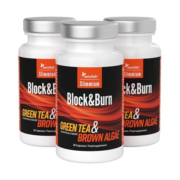Block&Burn – Extrait de Thé Vert et Algues Brunes – Riche en Iode, Zinc et Pipérine – 90 Gélules pour 90 Jours, Sensilab Slim...