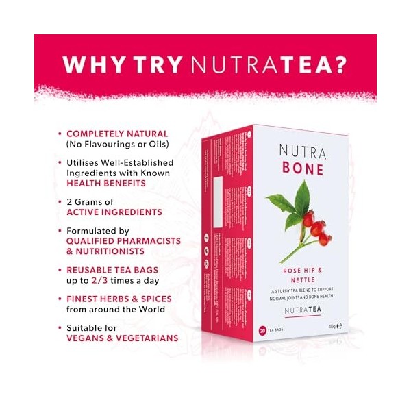 NutraBone - Thé pour la santé des os - 40 Sachets de thé enveloppés - par NutraTea - Tisane – 2 paquets 