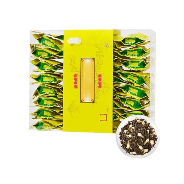 Thé Vert au Jasmin 32 Pièces, Feuilles de thé Vert Jaune Vif, Parfum de Jasmin Frais, Goût, Petit Emballage, Aspect élégant, 