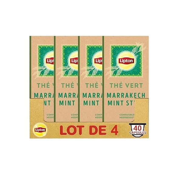Lipton Thé Vert Marrakech Mint, 40 Capsules Compatibles Nespresso, Antioxydant et Parfumé, Menthe Fraîche et Délicate, Label 