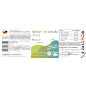 Extrait de thé vert 750mg - 1500mg par dose journalière dont 225mg EGCG - 90 gélules- hautement dosé - dosage sûr - vegan - s