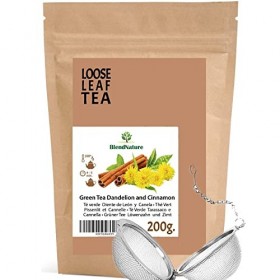 Thé vert au pissenlit et à la cannelle pour infusion 200g - DETOX diurétique purifiant - 100% naturel et végétalien + Compren