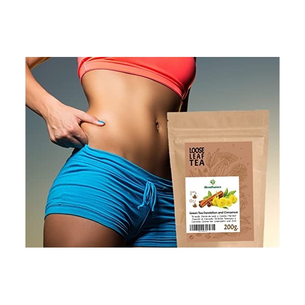 Thé vert au pissenlit et à la cannelle pour infusion 200g - DETOX diurétique purifiant - 100% naturel et végétalien + Compren
