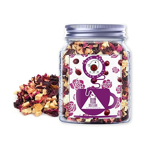 Plant Gift Rose Town Tea, Roselle, raisin, myrtille, pomme, mangue, noix de coco, pétales de rose rouge double 100% thé de sa