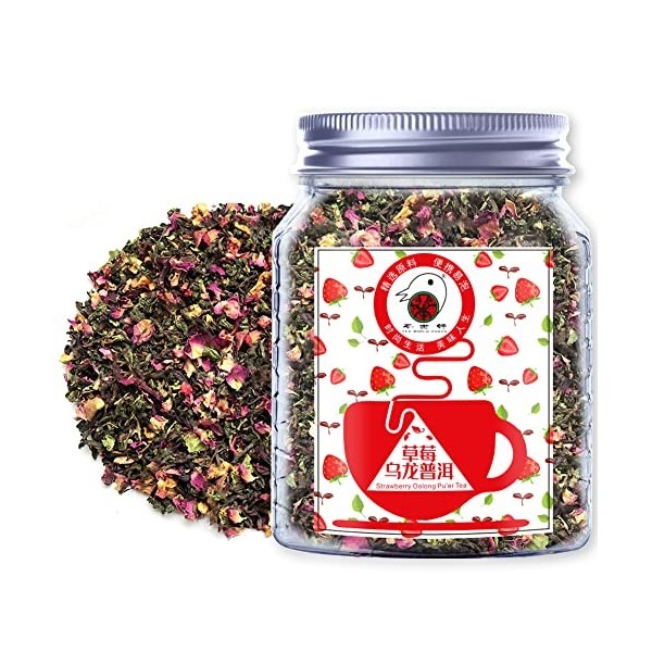 Plant Gift Strawberry Oolong Puer Tea, Thé oolong, pomme, fraise, roselle, pétales de rose rouge double, menthe poivrée, thé