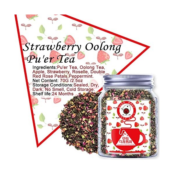 Plant Gift Strawberry Oolong Puer Tea, Thé oolong, pomme, fraise, roselle, pétales de rose rouge double, menthe poivrée, thé
