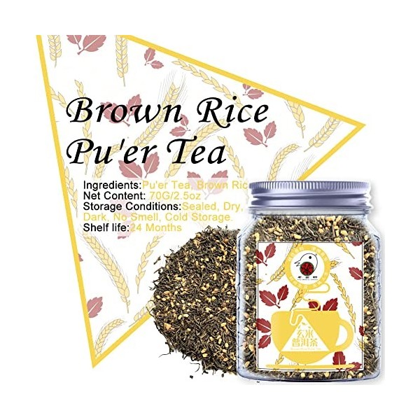 Plant Gift Brown Rice Puer Tea, Thé à feuilles Pu-Erh âgé - 100% naturel - Cafeine élevée - perte de poids, thé chaud et gla