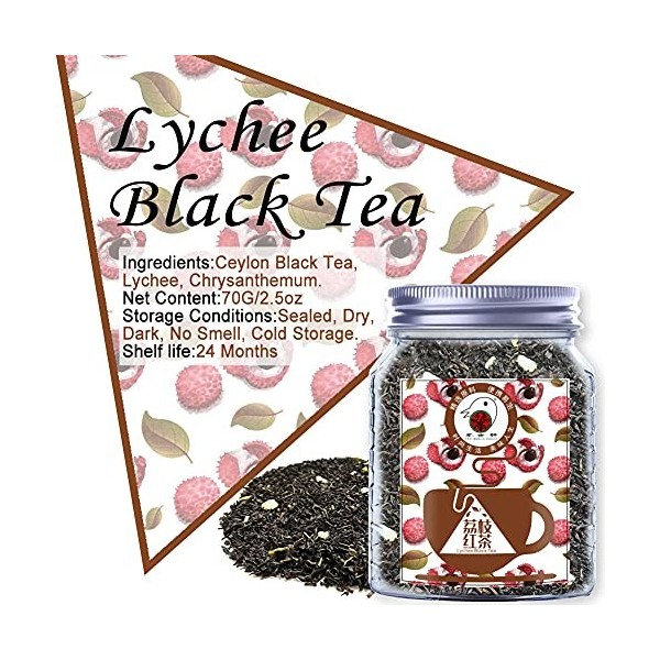 Plant Gift Lychee Black Tea, Naturel, Feuille lâche, en Vrac, Non OGM, arôme de Fruits mélangés, thé à Base de Plantes de Fru
