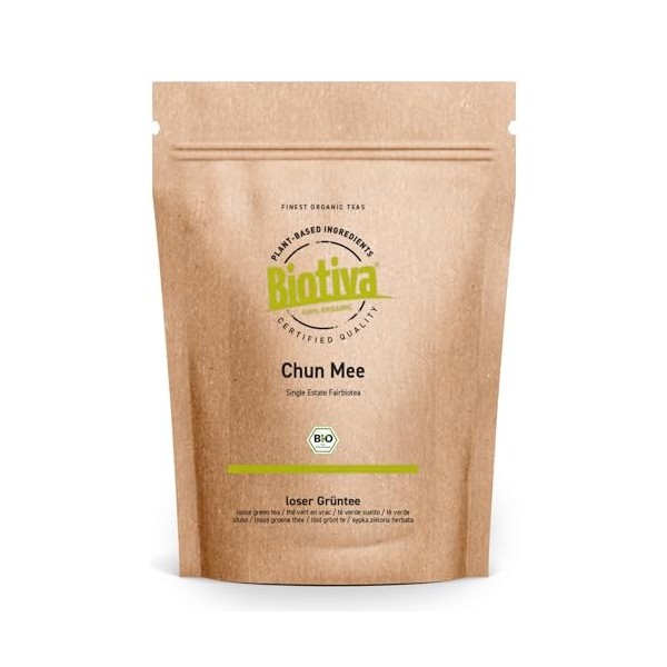Thé vert Chun Mee Bio 250g - Thé vert de haute qualité des jardins de thé de Chine - Mis en bouteille et contrôlé en Allemagn