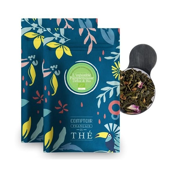 2x100g de Thé vert au Pamplemousse délicatement épicé - Délicieux Chaud ou Glacé | LIrrésistible Pamplemousse Détox COMPTOIR