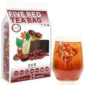 Plant Gift Five Red Tea Bag 8.81oz 10g*25bags Goji, sucre brun, haricots rouges, arachides, pur naturel, mélange de santé t
