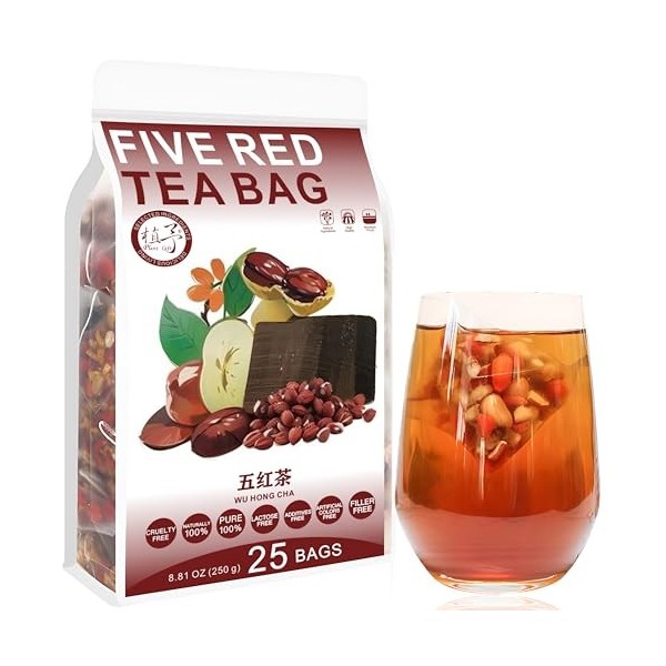 Plant Gift Five Red Tea Bag 8.81oz 10g*25bags Goji, sucre brun, haricots rouges, arachides, pur naturel, mélange de santé t
