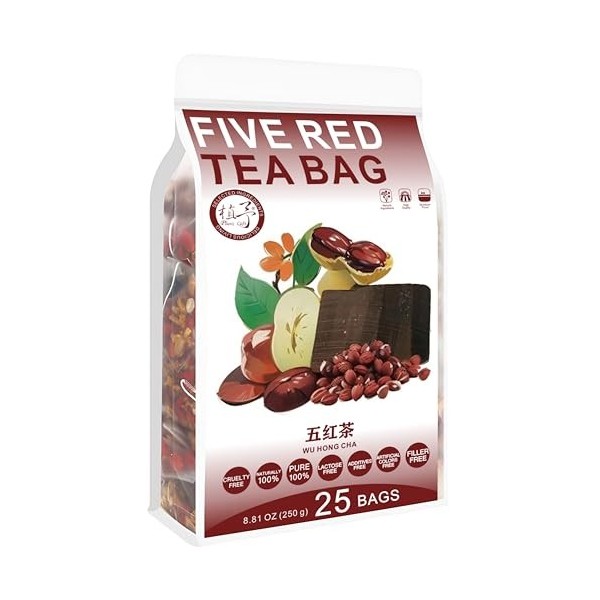 Plant Gift Five Red Tea Bag 8.81oz 10g*25bags Goji, sucre brun, haricots rouges, arachides, pur naturel, mélange de santé t