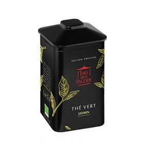 Thés de La Pagode - Thé Vert Jasmin Bio - Thé Vert de Chine - Fabrication Traditionnelle - Boite en Métal de 100g