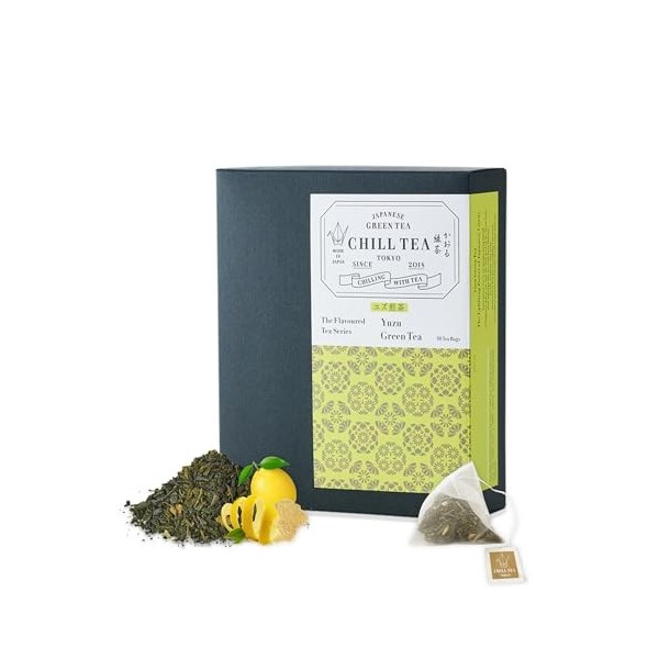 Thé vert au Yuzu de CHILL TEA Tokyo - Thé vert en feuilles 100 % japonais aux agrumes japonais -100% sans plastique sachets -