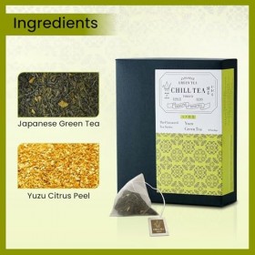 Thé vert au Yuzu de CHILL TEA Tokyo - Thé vert en feuilles 100 % japonais aux agrumes japonais -100% sans plastique sachets -
