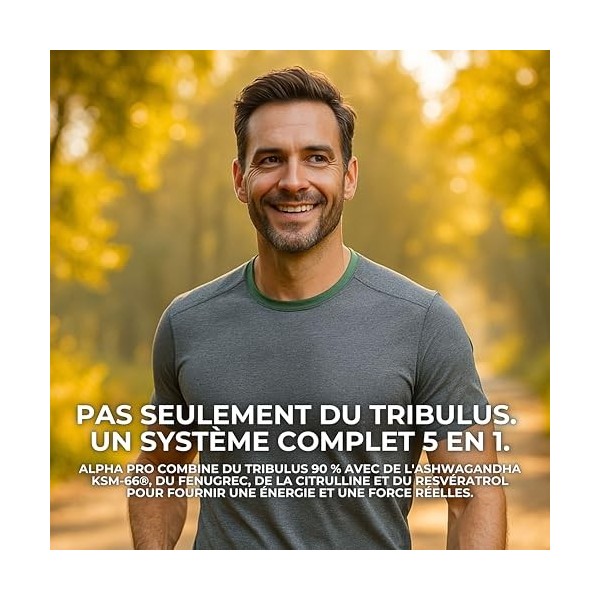 Tribulus Terrestris 90 Saponines Alpha Pro Formule 5 en 1 avec Ashwagandha KSM 66 Fenugrec L-Citrulline et Resvératrol Complé