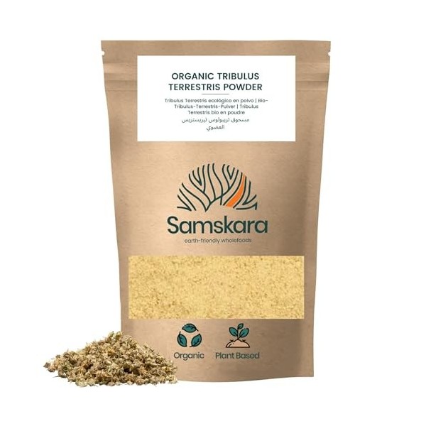 Tribulus Terrestris Gokshura en Polvo 150g | Samskara | Impulsa Testosterona y Equilibrio Hormonal | Tribulus Maca Zinc | 100