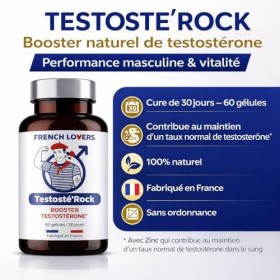 TestostéRock Booster Performance Homme | Soutien Taux de Testostérone & Musculation | Énergie, Vigueur & Vitalité | Maca, Zi