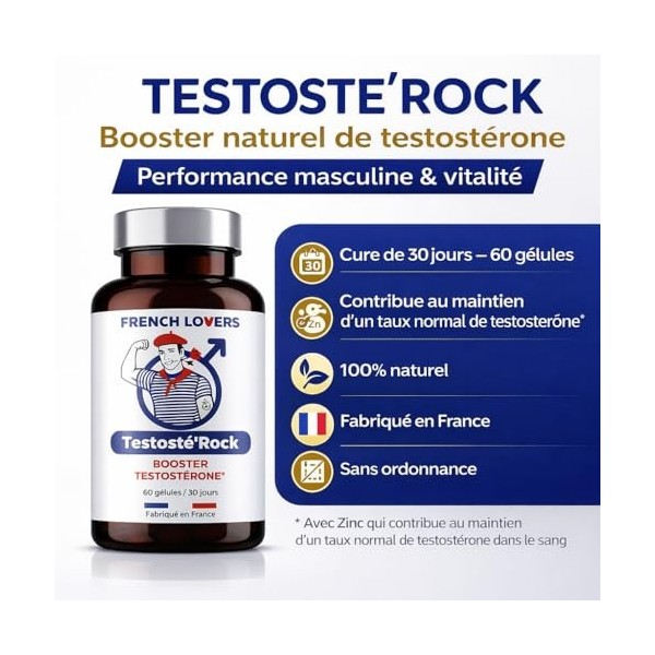 TestostéRock Booster Performance Homme | Soutien Taux de Testostérone & Musculation | Énergie, Vigueur & Vitalité | Maca, Zi