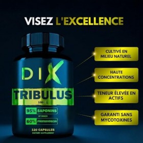 TRIBULUS TERRESTRIS ✗ Haute concentration 100:1 ✗ Performance sportive ✗ 95% Sapionins ✗ 60% Protodioscin ✗ Testé certifié ✗ 