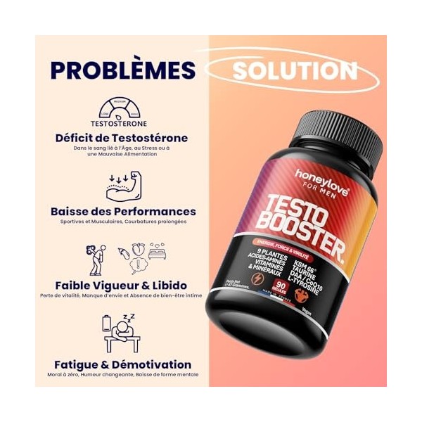 Testosterone Musculation Homme | 90 gélules Testo booster Puissant | Libido, Energie & boost Performance Men & testostérone |
