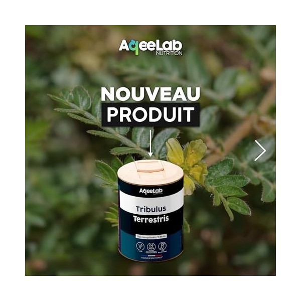 Tribulus Terrestris 2400 mg • AqeeLab Nutrition • 120 gélules végétales • 1 mois • Teneur garantie en Saponine • Force, Énerg...
