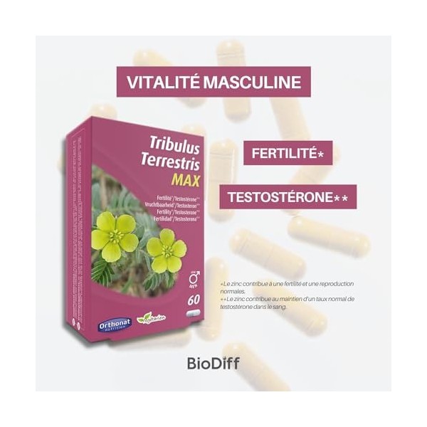 Orthonat - Tribulus Terrestris Max - Complément Alimentaire Fertilité*, Testostérone** - 450 mg d’Extrait Sec de Tribulus Ter