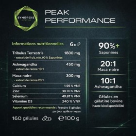 Tribulus Terrestris - Extrait de fruit avec 90% de saponines, Ashwagandha 10:1, Maca noire 20:1, Zinc, Sélénium, Calcium & Vi